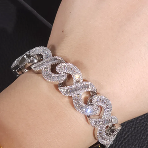 Bracelet élégant en moissanite et diamant, chaîne cubaine avec fermoir à boîte, en argent sterling 925, bracelet de luxe hip-hop - Product Image 1