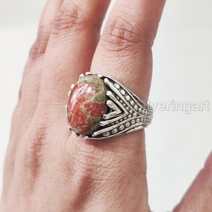 Anillo de Plata de Ley 925 con Gema de Jaspe Unakita Natural para Hombre, Anillo de Piedra de Nacimiento, Todas las Tallas, Joyería Fina Árabe, Venta al por Mayor - Product Image 4