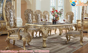 Muebles de comedor antiguos hechos a mano de diseño turco, conjunto de muebles de comedor de estilo europeo, conjunto de comedor de madera de teca de lujo - Product Image 4