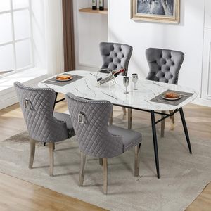 Modern High Back Velvet <b>Dining</b> <b>Chairs</b> with Steel Metal Frame Hotel Table Set <b>4</b> Fabric Designed Sillas De Comedor for <b>Dining</b> <b>Room</b> - Product Image 1