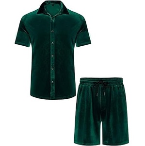 Respirant OEM personnalisé hommes velours couleur unie polo et short ensemble deux pièces correspondant tenue à manches courtes survêtements décontractés - Product Image 4