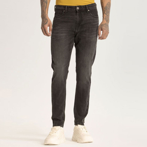 Jeans en denim respirant de haute qualité pour hommes, coupe régulière, taille mi-haute, tendance, délavé, décontracté, vente chaude - Product Image 1