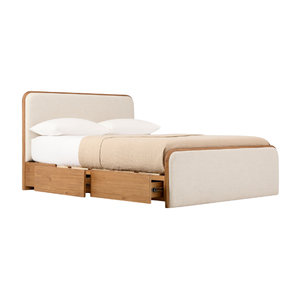 Cama Moderna de Madera Maciza de Teca con Cabecera Acolchada y Base de Almacenamiento Ecológica para Dormitorio Principal, Hotel o Villa - Product Image 3