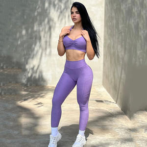 Mallas de Yoga de cintura elástica con logotipo personalizado de OEM, mallas de cintura alta con realce de glúteos, mallas de gimnasio de secado rápido sin costura frontal para mujer - Product Image 1