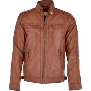 Blouson d'hiver pour homme 2026 haut de gamme en cuir PU décontracté avec fermeture éclair, col montant et poches, style motard et urbain - Product Image 1