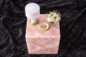 Table d'appoint en onyx rose de luxe, table de chevet en onyx naturel faite à la main, table d'appoint moderne en marbre, meubles de décoration pour salon et chambre à coucher - Product Image 2