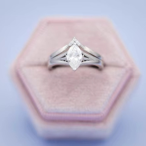 Anillo de Doble Banda con Corte Marquesa de Diamante Moissanite, Anillo de Boda Original de Plata 925 para Mujer, Joyería para Fiesta de Compromiso - Product Image 1