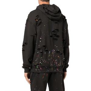 Wholesale Supplier Custom Street wear Hoodie No String Fleece <b>Black</b> Pullover Vintage Double Layer Distressed <b>Hoodies</b> <b>for</b> <b>Men</b> - Product Image 2