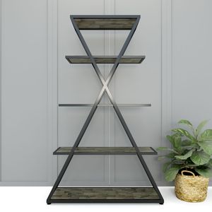 5-Tier Rectangle Iron Frame Storage Rack with Wood and Rubber Stand for Living Room-SFKS022 - Product Image 4