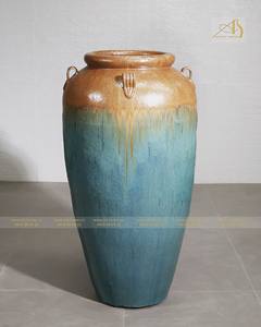 Impresionante maceta de cerámica esmaltada con degradado de jade amarillo, con acento elegante para plantar el hogar y decorar el jardín - Product Image 1