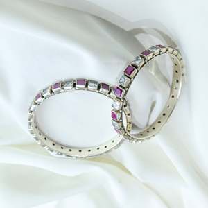 Aasma 925 Silver Bangle with <b>Ruby</b> & Zircon Semiprecious Stone Crystal <b>Bracelet</b> Single Piece - Product Image 2