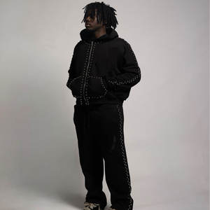 Vente en gros de pantalons à capuche en coton 100% personnalisé pour hommes, survêtements respirants, hiver, sweat à capuche zippé avec strass pour hommes - Product Image 2