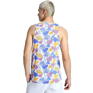 Camiseta sin mangas para hombre con estampado de hojas multicolor a la moda, ropa de playa de verano personalizada, chaleco sin mangas para hombre, fabricante de ropa deportiva OEM ODM - Product Image 6