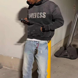 Sweat à capuche Boxy Fit de la meilleure qualité que nous fournissons pour hommes avec strass et sweat à capuche personnalisé en strass délavé à l'acide - Product Image 4