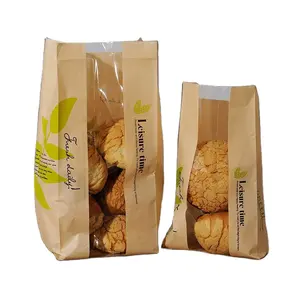 Gmi Groothandel Olie Proof Toast Bakkerij Brood Verpakking Met Venster Custom Kleine Wax Gecoat Kraftpapier Zak Voor Voedsel