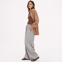 Pantalon large en lin et coton pour femme, gris rayé, décontracté, pour se détendre