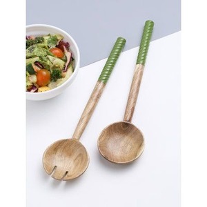 Ensemble de service à salade au design classique en bois naturel avec émail imprimé sur la poignée couverts service à salade pour soupe à salade et fruits épicés - Product Image 6