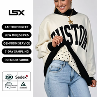 Sweat-shirt réversible en molleton de coton pour femme, avec logo personnalisé, motif color block et pois, coupe oversize, col montant, style streetwear décontracté 2026