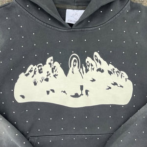 Vente en gros de sweats à capuche zippés de haute qualité avec impression de logo personnalisée, lavage à l'acide, effet délavé vintage, sweats à capuche pour hommes avec strass - Product Image 3