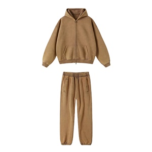 Survêtement personnalisé délavé à l'acide 100% coton Sweat à capuche vintage et pantalon de survêtement Jogger Set Stone Wash Winter Sportswear Men Tracksuit - Product Image 3