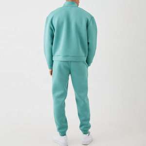 Chándal de media cremallera de peso pesado de alta calidad para hombre, conjunto de sudaderas con capucha y pantalones de chándal con logotipo personalizado, patrón sólido de algodón 100% - Product Image 2