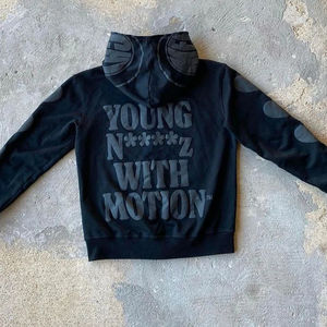 Logo Thermique Personnalisé Strass Intégral Zip Up Hoodies Squelette Français Premium Broderie Sweat À Capuche Surdimensionné Avec Visage Masqué - Product Image 2