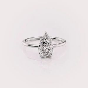 IGI Certified Pear Cut Lab Grown Diamond Hidden Halo Engagement & Wedding <b>Ring</b> in Solid 925 Sterling Silver - Product Image 3