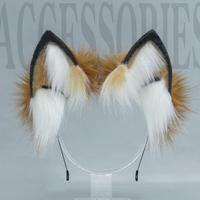 E0047 Bandeau réaliste en fausse fourrure avec oreilles de renard, serre-tête fait main avec oreilles d'animaux, accessoire mignon pour cosplay et conventions d'anime