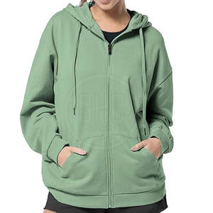 Sweat à capuche zippé 100% coton de couleur unie pour femmes veste surdimensionnée respirante pour l'extérieur - Product Image 2