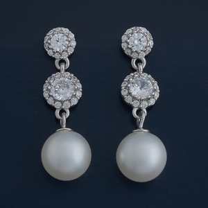 Pendientes de Plata 92.5 con Diseño Geométrico de Borla y Esmeralda, Perla, Diamante, Rubí y Circonita para Regalo de Boda o Fiesta - Product Image 1