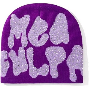 Gorro de punto de invierno con logotipo personalizado con decoración de diamantes de imitación Gorro cálido para hombre Servicio de fabricante OEM ODM - Product Image 1