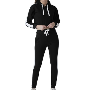 2025 New High Quality Women Tracksuit 100% Cotton Jogging Winter Two Piece Sets Solid Color Breathable Printed Hooded Fleece - Product Image 1