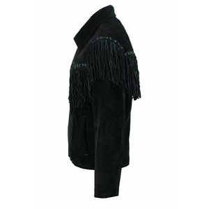 Chaqueta de Invierno Unisex con Flecos Estilo Occidental, Chaqueta de Cuero Genuino OEM, Prenda Exterior Moderna con Diseño de Gamuza - Product Image 4