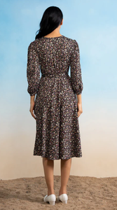 Vestido occidental Acampanado y ajustado estampado de crepé negro de alta calidad para mujer, vestido tejido acampanado occidental informal hasta el suelo - Product Image 4