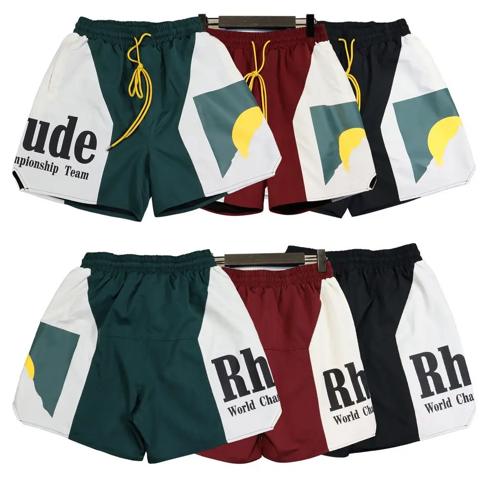 Rhudeパネルロゴショートサンセットレタリングカラーブロッキングショーツボーイズショーツプラスサイズ男性用ショーツ