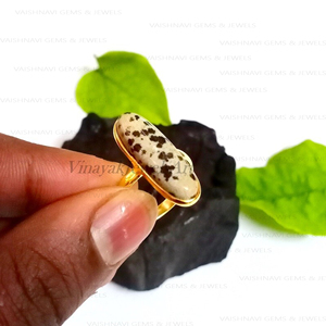 Venta al por mayor a granel Anillo de jaspe dálmata de corte ovalado de 8x25mm Plata de Ley 925 18K Micron Chapado en oro Eternity Vermeil Joyería personalizada - Product Image 2