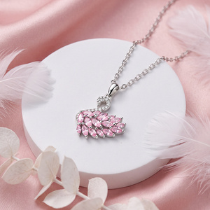 Jeulia Sparkling Pink Swan <b>Necklace</b> Sterling Silver & <b>Titanium</b> Rhodium Plated Claw Set Zircon - Product Image 4