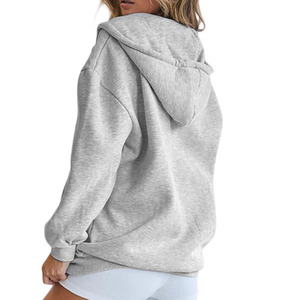 Sudadera con Capucha de Punto Extra Grande con Cierre Gris para Mujer, 100% Algodón, con Mangas Largas y Bolsillos, Estilo Sólido para Invierno - Product Image 5