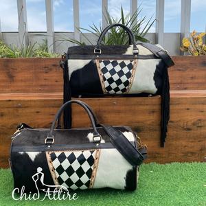 Mode personnalisée grande capacité en cuir de vachette véritable Sport Fitness sac polochon à carreaux 2 pièces Combo Set pour hommes et femmes - Product Image 1