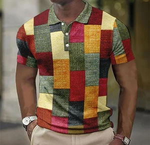 Polo d'été de style décontracté pour hommes, haut de golf à manches courtes de couleur assortie avec motif de revers imprimé, vente en gros 100% coton - Product Image 4