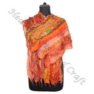 2023 Beautiful Lady's 15 Strips Scarf/Shawl Recycled Wholesale Manufacturer From India Sari Patches Reversible Scarf Colorful