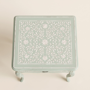 handcrafted Light <b>Green</b> Bone Inlay Nightstand 2 Drawer Floral <b>Bedside</b> <b>Table</b> Handmade Luxury Living Room Furniture - Product Image 3