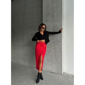 TOPSHOW Women's <b>Red</b> Suede Wholesale <b>Skirt</b> - Plain Solid Color A-Line <b>Mini</b> <b>Skirt</b> for Bulk Orders - Product Image 2