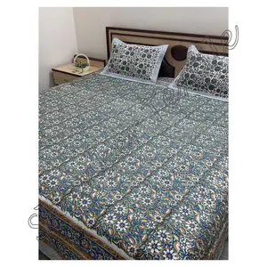 Rajasthani el bloğu baskılı çift boyutu çarşaf 2 yastık kılıfı ile 100% ihracat kalite yumuşak pamuk yatak çarşafı MBSS044