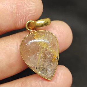 จี้ทองเหลืองประดับควอตซ์รูไทล์สีทองธรรมชาติ เครื่องประดับควอตซ์รูไทล์สีน้ำเงิน - Product Image 2