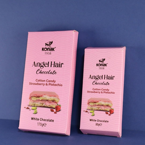 Chocolate Angel Hair Muah 60g, Ingredientes: Chocolate Blanco 40%, Chocolate Ruby 8%, Crema de Pistacho - Product Image 1