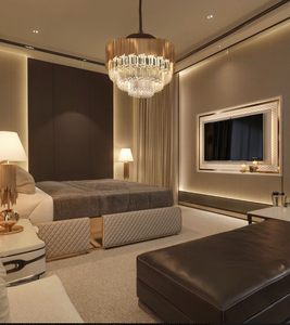 Luxury Modern Geometric Crystal Chandelier Pendant <b>Light</b> Adjustable Height Eye-Caring <b>LED</b> Gold Finish for Bedroom Living Hotel - Product Image 3