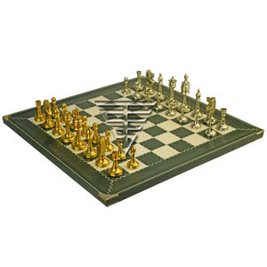 Cow Leather Hand Made Luxurious Reversible Chess Set With Castle Series Solid Brass Chess Pieces & PU Leather Storage Box