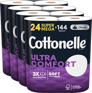 Cottonelle Ultra Comfort <b>Toilet</b> Paper, Strong Bath Tissue <b>24</b> Super Mega <b>Rolls</b> (<b>24</b> Super Mega <b>Rolls</b> =144 Regular <b>Rolls</b>) - Product Image 1
