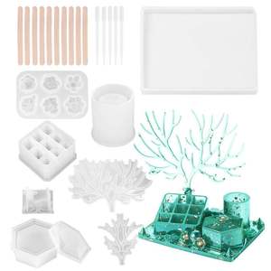 Ensemble de modèles de moules à plateau en résine 1Pc comprend 4 moules de dessous de verre et 2 poignées en argent fait à la main bricolage décor à la maison - Product Image 1